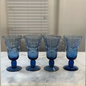 Vintage Cobalt Blue Navajo Indian Design Drinking Goblets Wine set of 4 Glasses